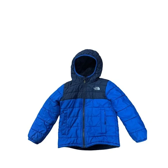 The North Face Royal Blue & Navy Kids Hooded Puffer Jacket - Picture 1 of 7